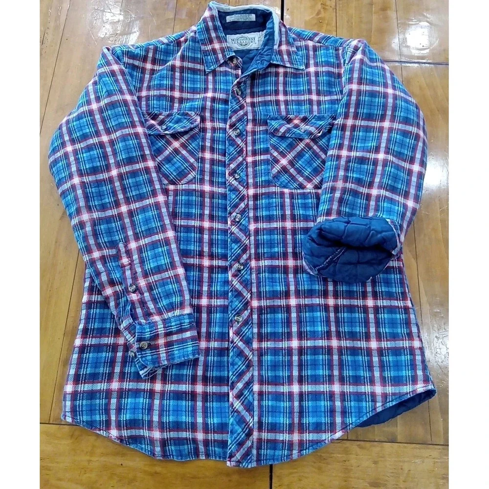 Vintage Northwest Territory Flannel Shacket Men's M Plaid Red Blue Lined Shirt